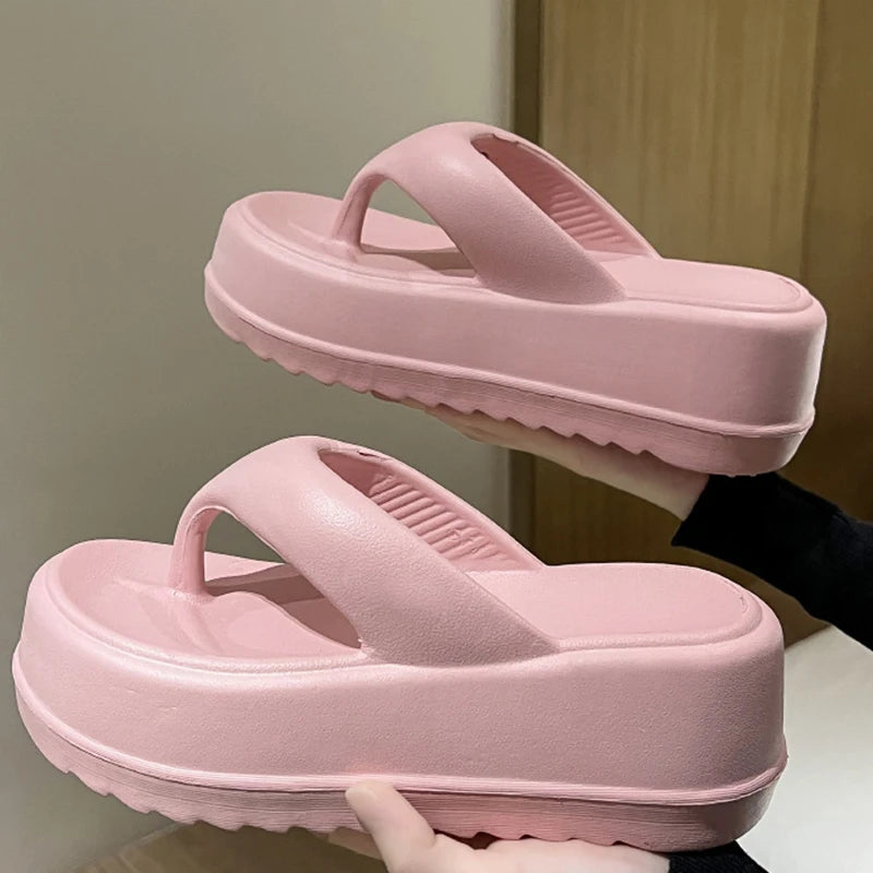 Women's Platform Flip Flops Outdoor Beach Flip Flops Fasciitis Arch Support Cloud Slippers Summer Chunky Heeled Slides