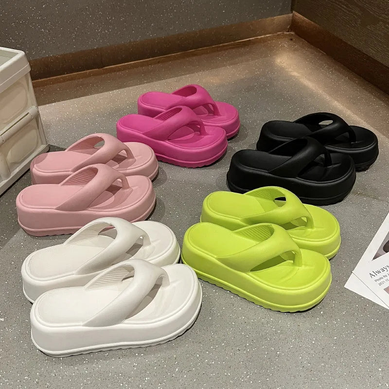 Women's Platform Flip Flops Outdoor Beach Flip Flops Fasciitis Arch Support Cloud Slippers Summer Chunky Heeled Slides