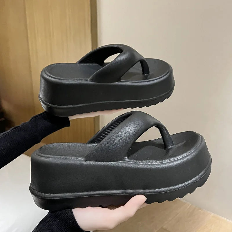 Women's Platform Flip Flops Outdoor Beach Flip Flops Fasciitis Arch Support Cloud Slippers Summer Chunky Heeled Slides