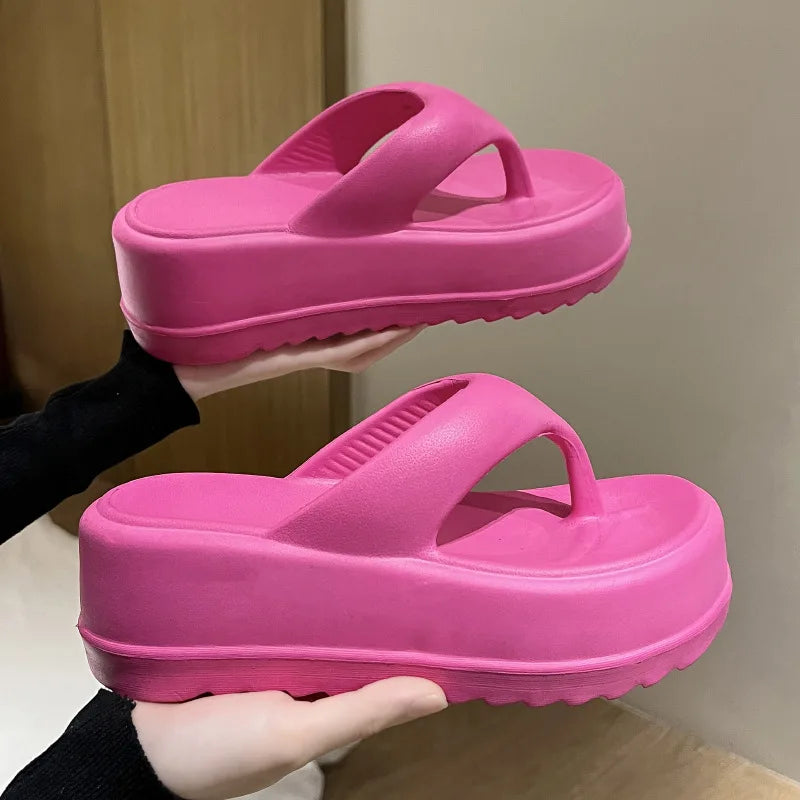 Women's Platform Flip Flops Outdoor Beach Flip Flops Fasciitis Arch Support Cloud Slippers Summer Chunky Heeled Slides