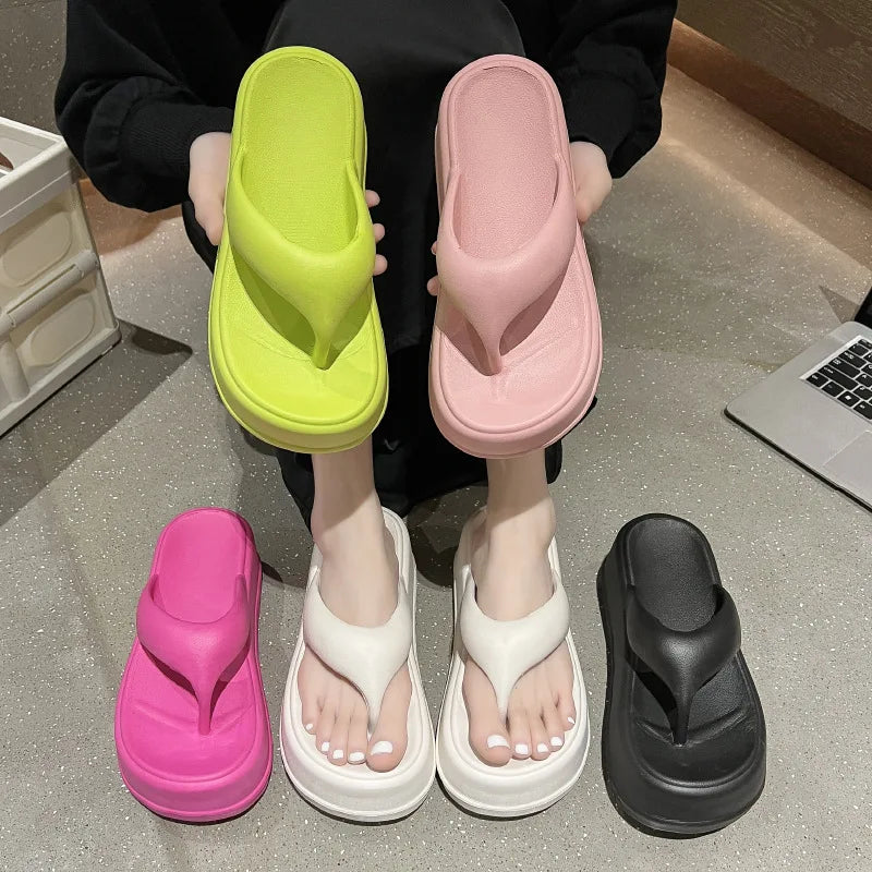Women's Platform Flip Flops Outdoor Beach Flip Flops Fasciitis Arch Support Cloud Slippers Summer Chunky Heeled Slides