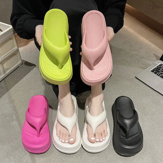 Women's Platform Flip Flops Outdoor Beach Flip Flops Fasciitis Arch Support Cloud Slippers Summer Chunky Heeled Slides