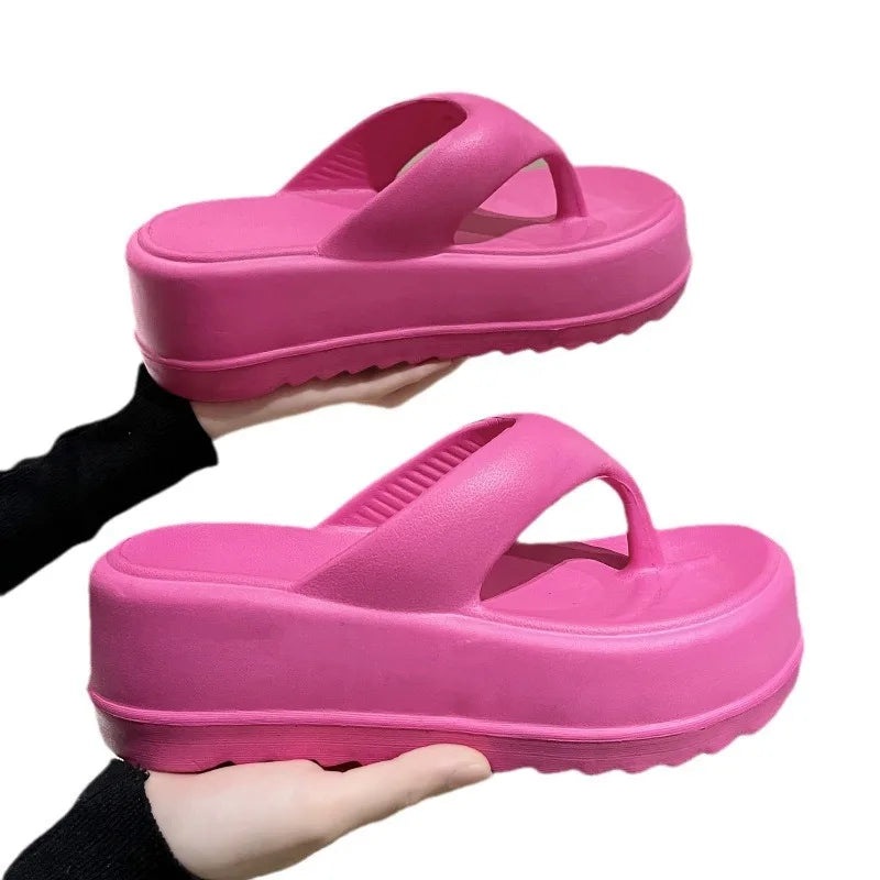 Women's Platform Flip Flops Outdoor Beach Flip Flops Fasciitis Arch Support Cloud Slippers Summer Chunky Heeled Slides